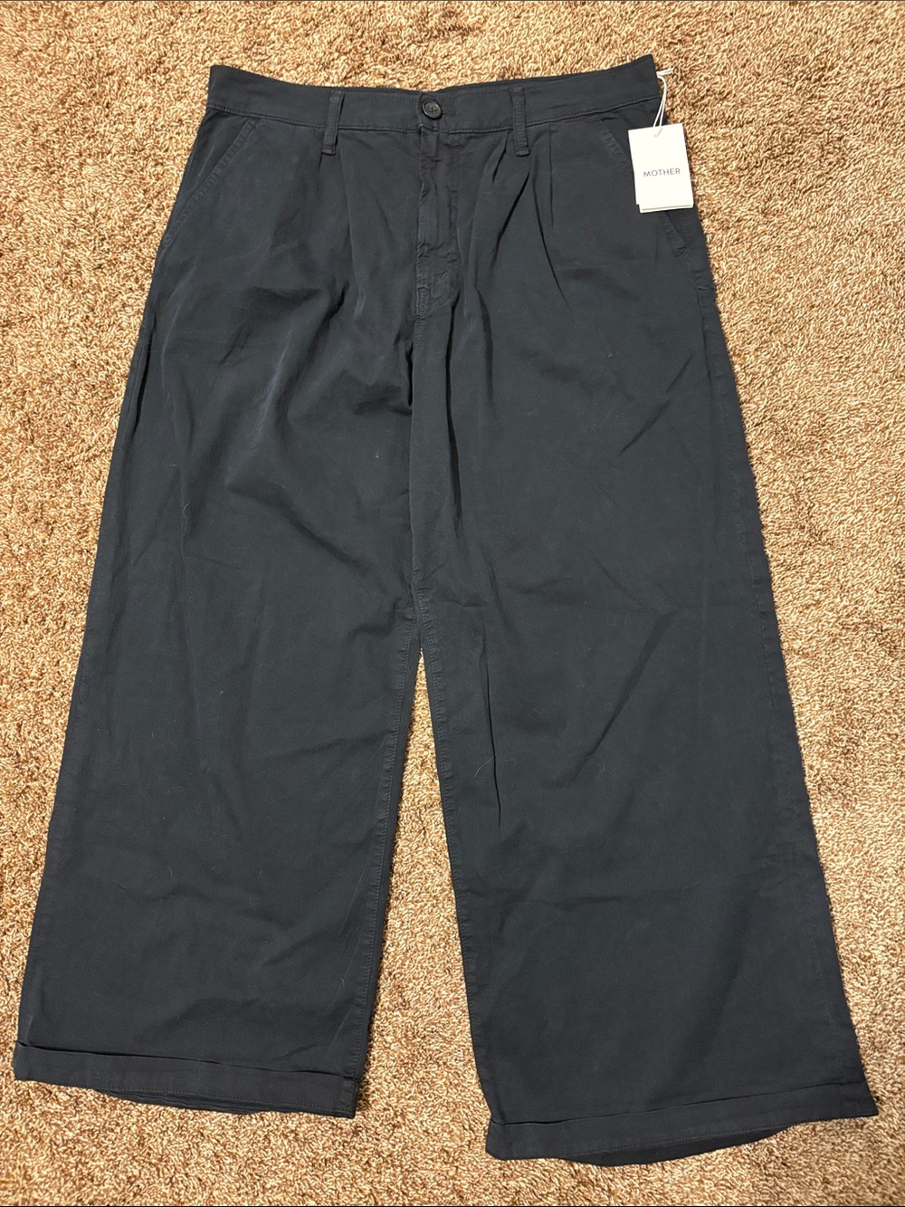 MOTHER Dark Navy Wide-Leg Trousers